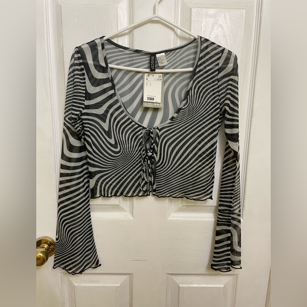 NWT Mesh Zebra Print Tie Top